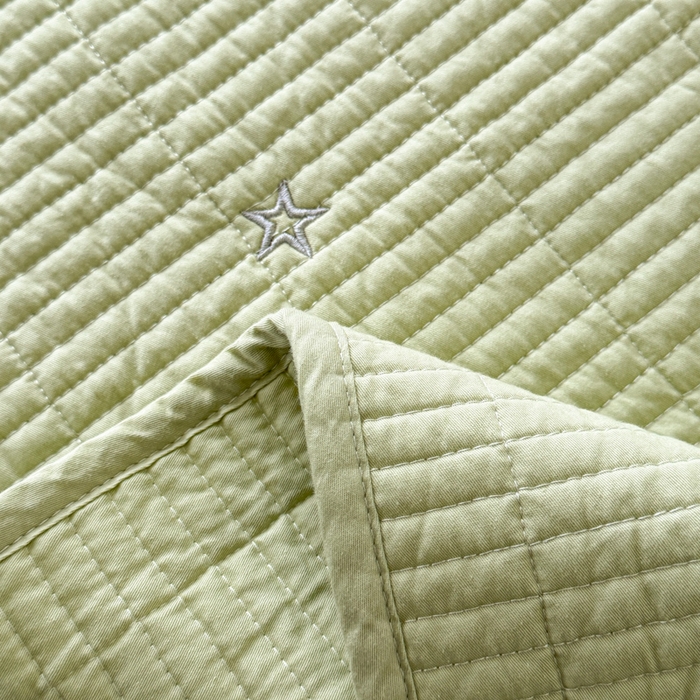 91家纺网 家纺一手货源 找家纺 沐纯家居 2026春夏新款全棉星月刺绣床盖三件套 星月绿