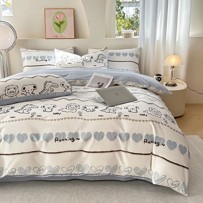 91家纺网 家纺一手货源 找家纺 宇彬家纺 2026直播新款13372A类全棉纯棉印花床单床笠款四件套和单被套喷气清新简约 布拉格调