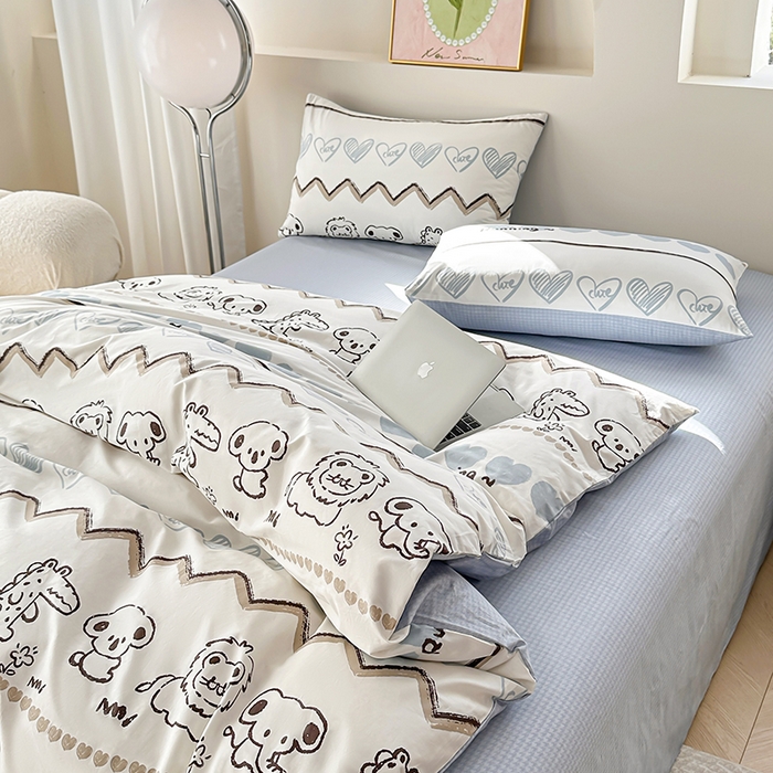 91家纺网 家纺一手货源 找家纺 宇彬家纺 2026直播新款13372A类全棉纯棉印花床单床笠款四件套和单被套喷气清新简约 布拉格调