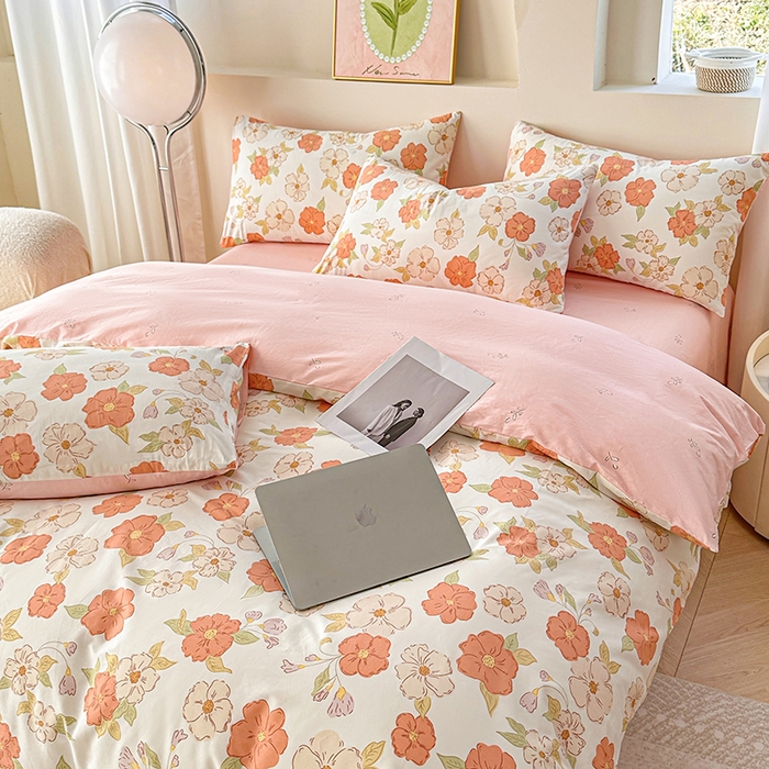 91家纺网 家纺一手货源 找家纺 宇彬家纺 2026直播新款13372A类全棉纯棉印花床单床笠款四件套和单被套喷气清新简约 颂和