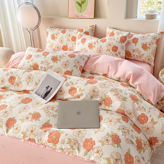 91家纺网 家纺一手货源 找家纺 宇彬家纺 2026直播新款13372A类全棉纯棉印花床单床笠款四件套和单被套喷气清新简约 颂和