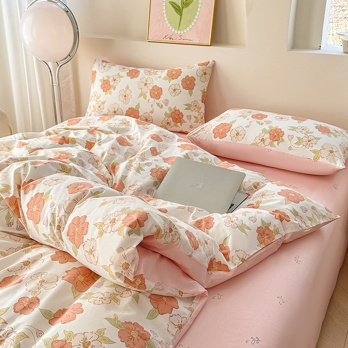 91家纺网 家纺一手货源 找家纺 宇彬家纺 2026直播新款13372A类全棉纯棉印花床单床笠款四件套和单被套喷气清新简约 颂和