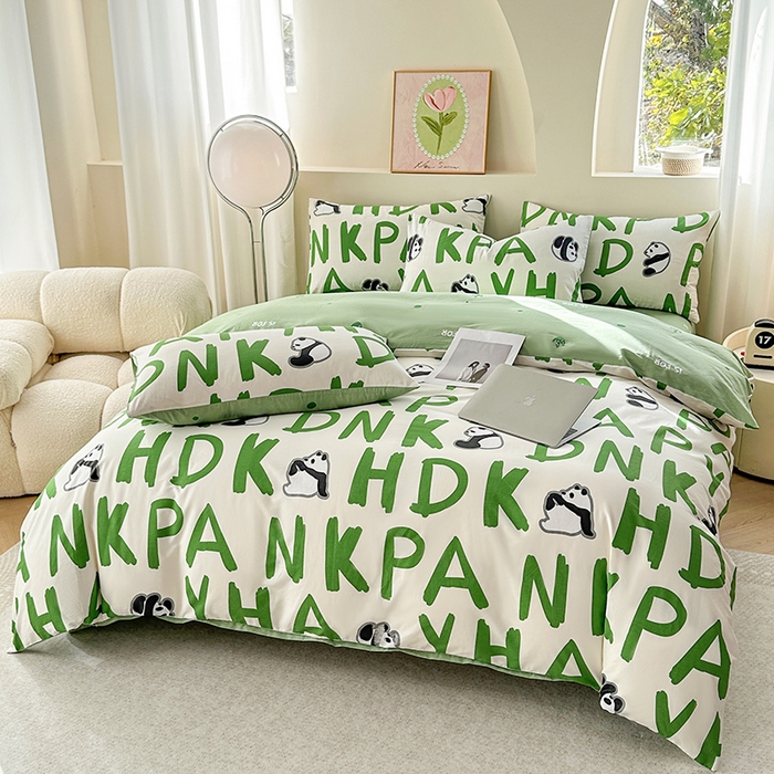 91家纺网 家纺一手货源 找家纺 宇彬家纺 2026直播新款13372A类全棉纯棉印花床单床笠款四件套和单被套喷气清新简约 熊猫