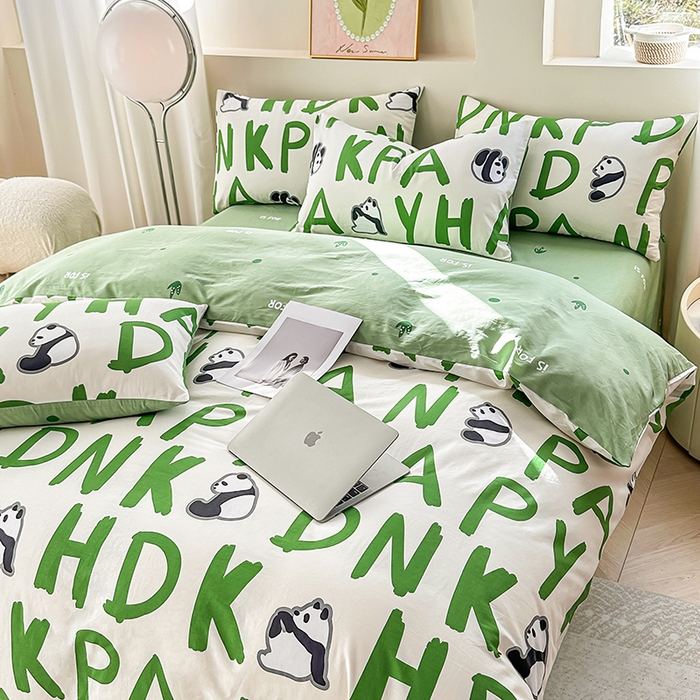 91家纺网 家纺一手货源 找家纺 宇彬家纺 2026直播新款13372A类全棉纯棉印花床单床笠款四件套和单被套喷气清新简约 熊猫