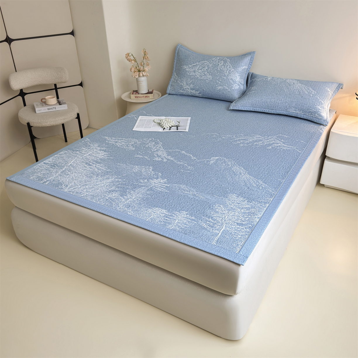 91家纺网 家纺一手货源 找家纺 （总）慕木家纺 2026新品高端复合三明治PE乙纶双面提花610克冰豆豆凉席水墨丹青系列（提供买家秀）