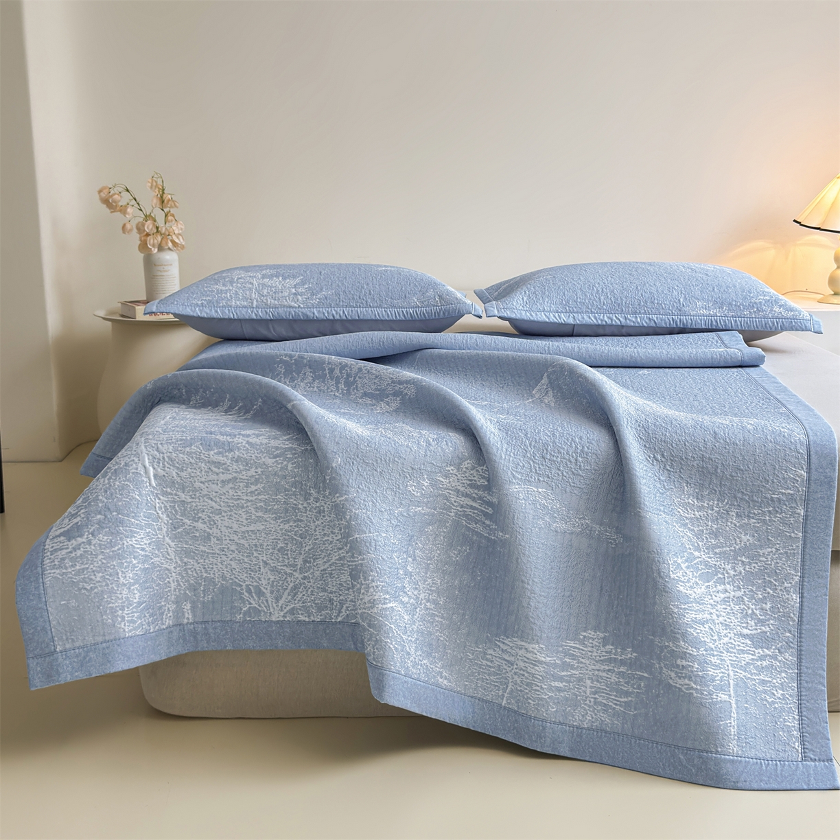 91家纺网 家纺一手货源 找家纺 （总）慕木家纺 2026新品高端复合三明治PE乙纶双面提花610克冰豆豆凉席水墨丹青系列（提供买家秀）