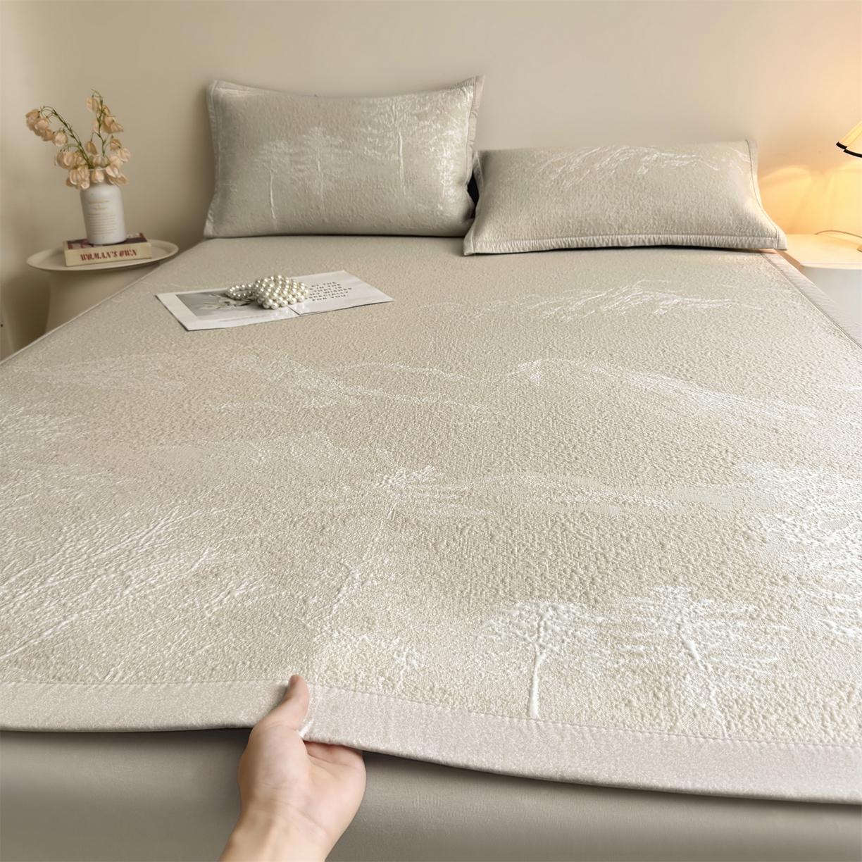 91家纺网 家纺一手货源 找家纺 （总）慕木家纺 2026新品高端复合三明治PE乙纶双面提花610克冰豆豆凉席水墨丹青系列（提供买家秀）