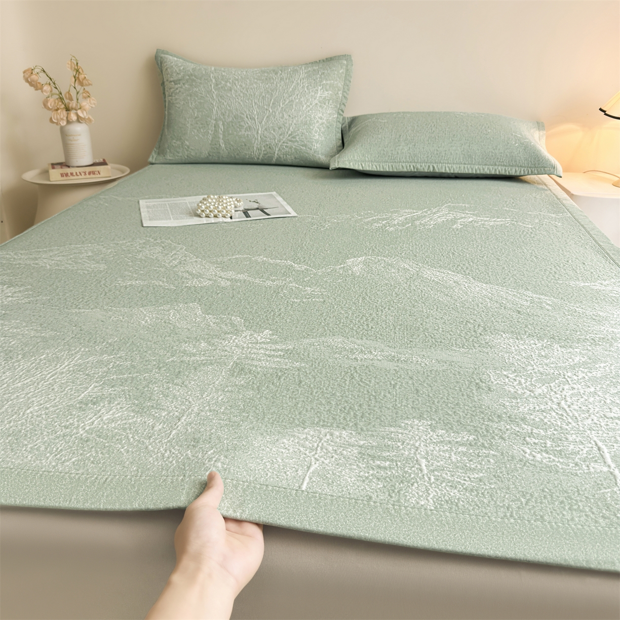 91家纺网 家纺一手货源 找家纺 （总）慕木家纺 2026新品高端复合三明治PE乙纶双面提花610克冰豆豆凉席水墨丹青系列（提供买家秀）