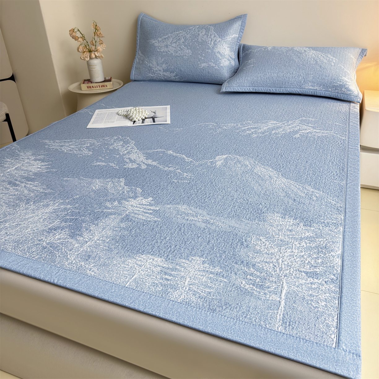 91家纺网 家纺一手货源 找家纺 （总）慕木家纺 2026新品高端复合三明治PE乙纶双面提花610克冰豆豆凉席水墨丹青系列（提供买家秀）