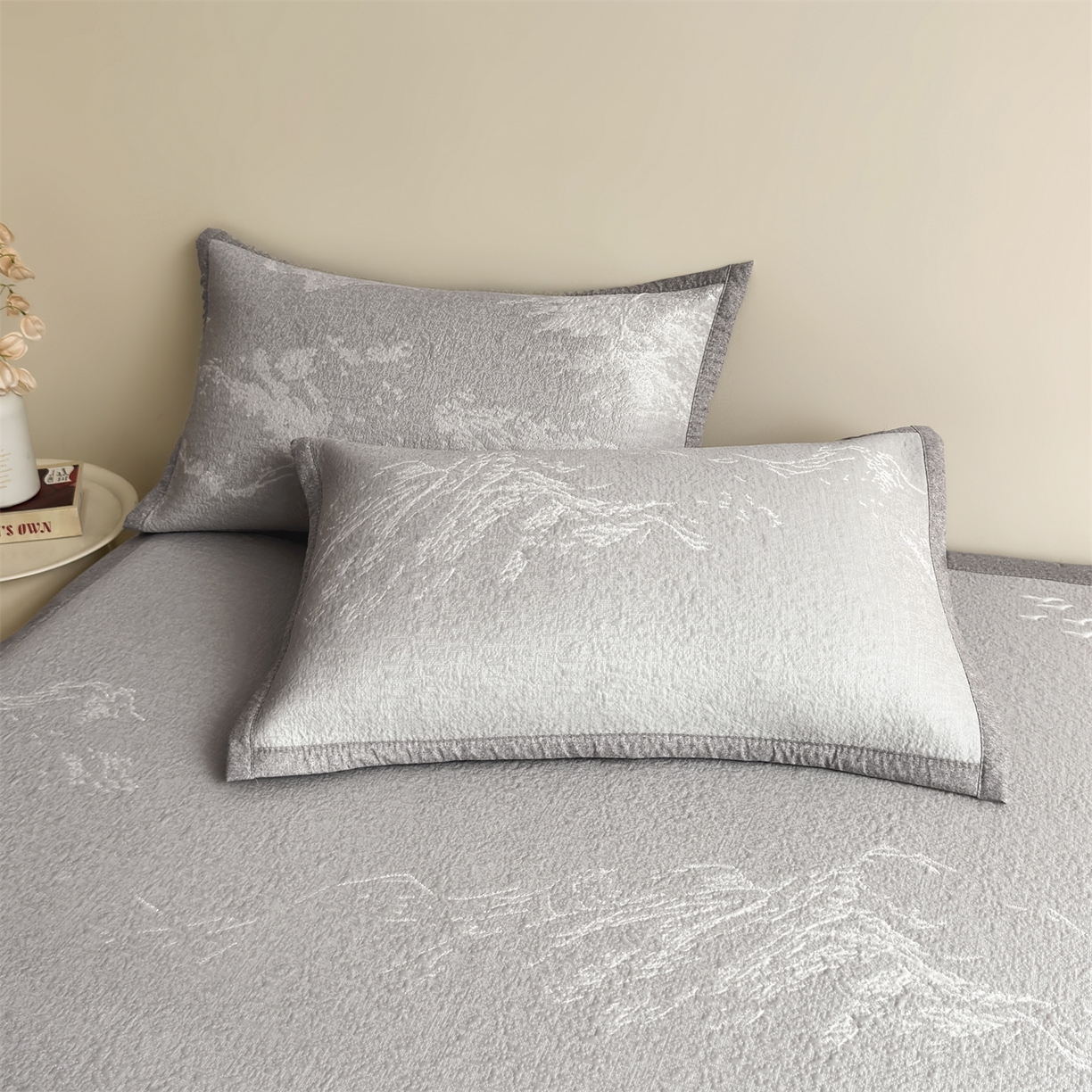 91家纺网 家纺一手货源 找家纺 慕木家纺 2026新品高端复合三明治PE乙纶双面提花610克冰豆豆凉席水墨丹青系列（提供买家秀） 床席款水墨丹青-灰