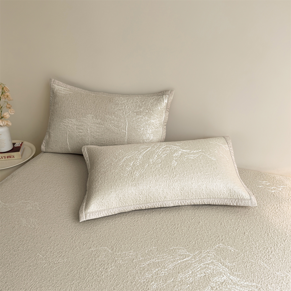 91家纺网 家纺一手货源 找家纺 慕木家纺 2026新品高端复合三明治PE乙纶双面提花610克冰豆豆凉席水墨丹青系列（提供买家秀） 床席款水墨丹青-卡其