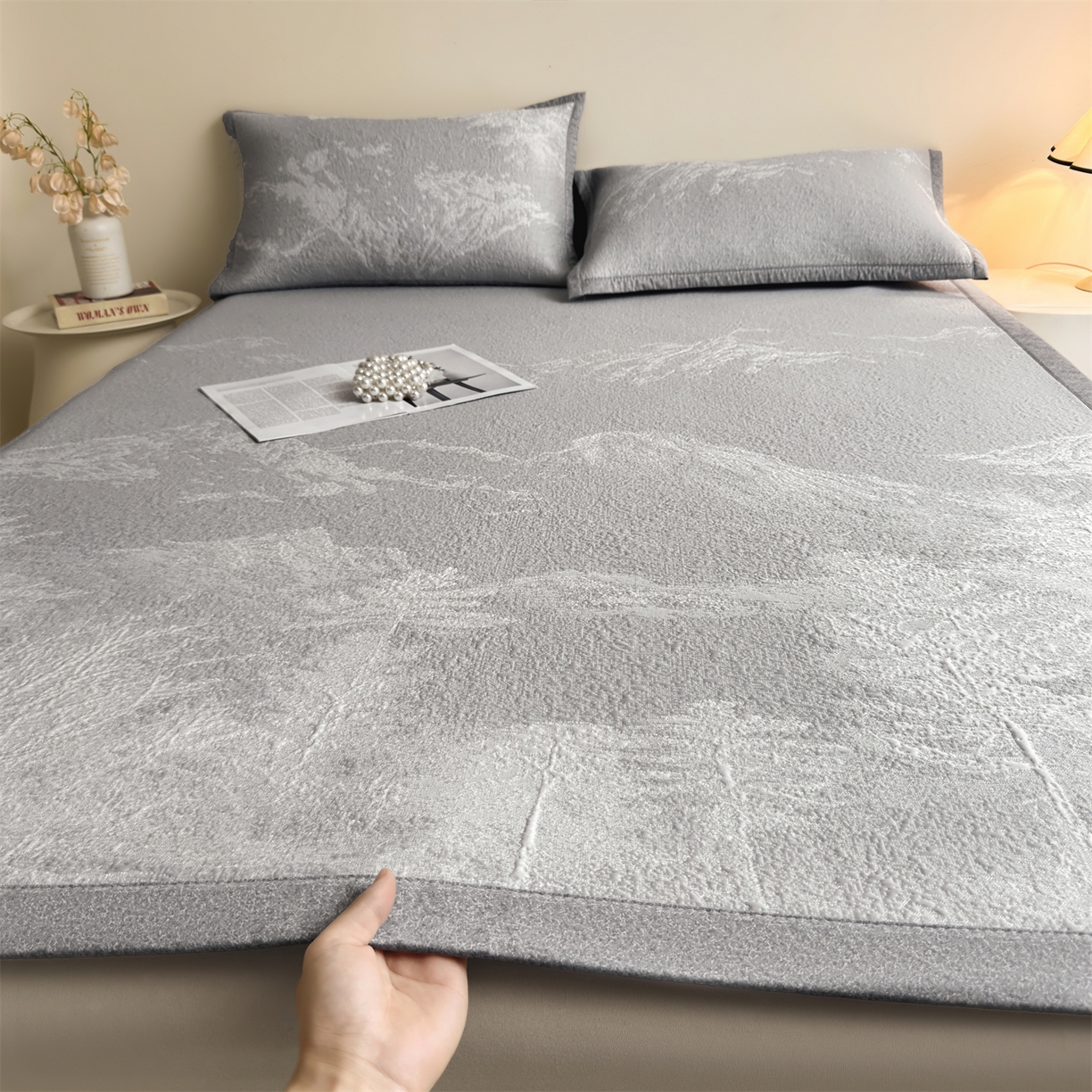 慕木家纺 2026新品高端复合三明治PE乙纶双面提花610克冰豆豆凉席水墨丹青系列（提供买家秀） 床席款水墨丹青-灰