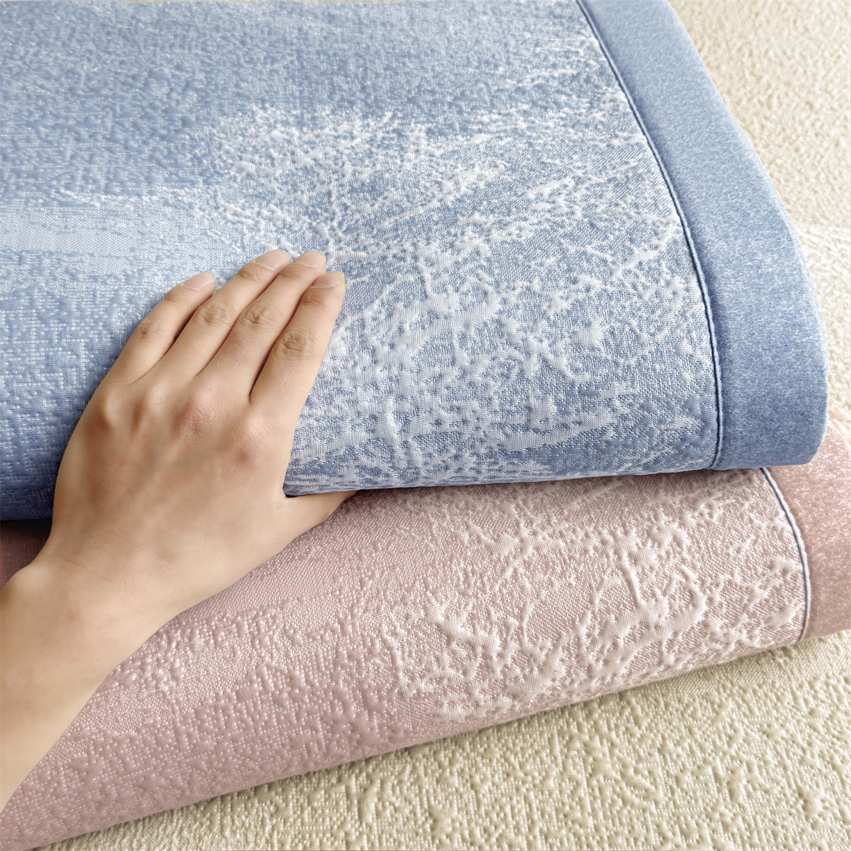 91家纺网 家纺一手货源 找家纺 慕木家纺 2026新品高端复合三明治PE乙纶双面提花610克冰豆豆凉席水墨丹青系列（提供买家秀） 床席款组合