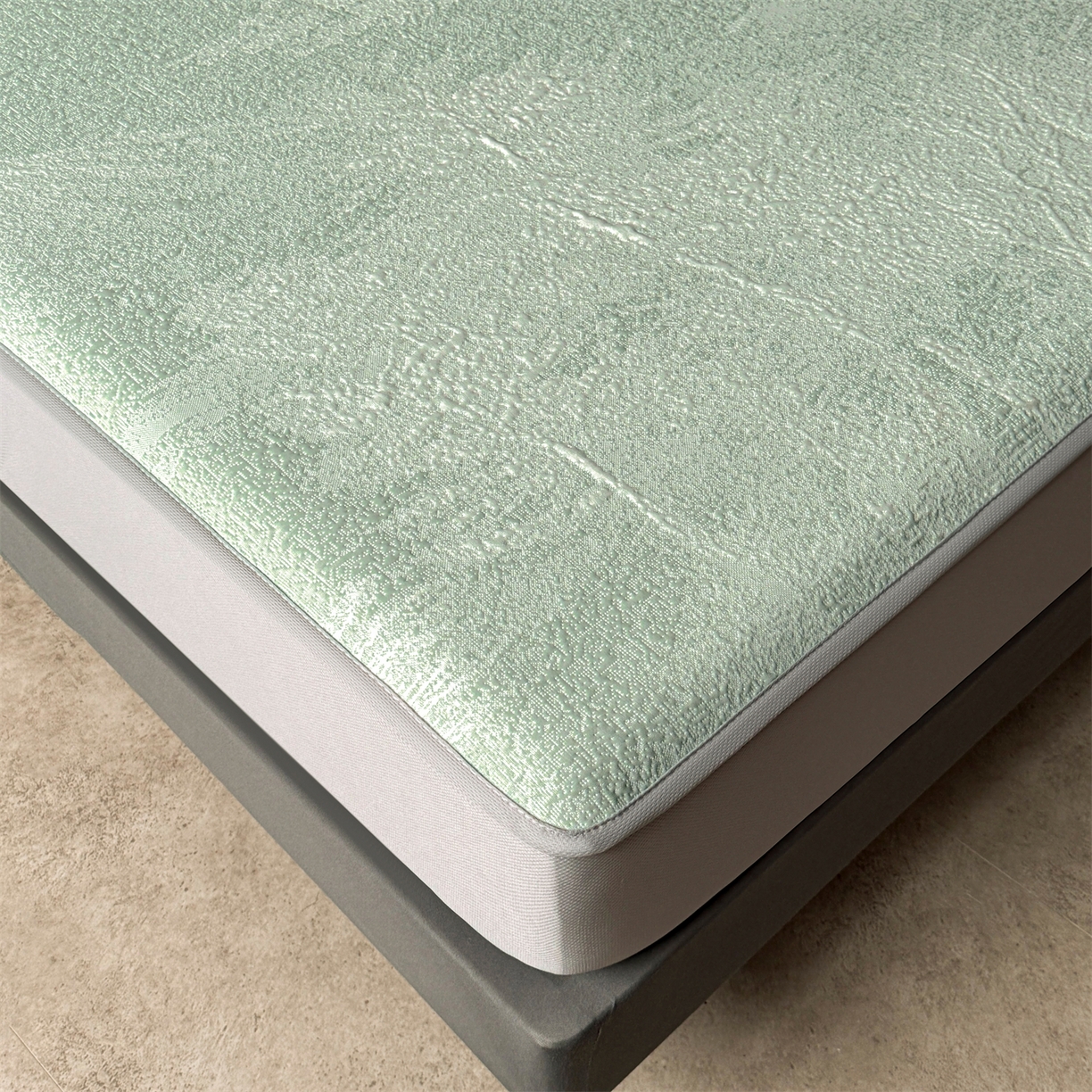 91家纺网 家纺一手货源 找家纺 慕木家纺 2026新品高端复合三明治PE乙纶双面提花610克冰豆豆凉席水墨丹青系列（提供买家秀） 床笠款水墨丹青-绿