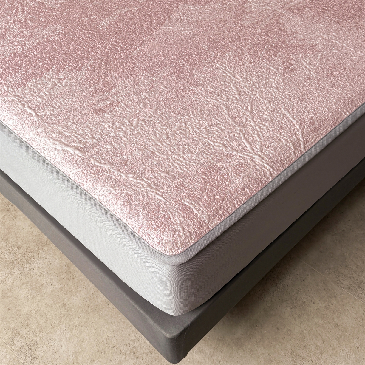 91家纺网 家纺一手货源 找家纺 慕木家纺 2026新品高端复合三明治PE乙纶双面提花610克冰豆豆凉席水墨丹青系列（提供买家秀） 床笠款水墨丹青-粉