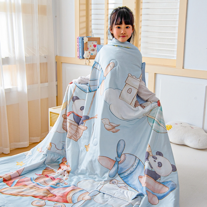 91家纺网 家纺一手货源 找家纺 （总）吉咪兔家纺 2026新款桑蚕丝护肚防踢睡袋多功能盖毯宝宝夏被拥抱被儿童夏被儿童防踢被