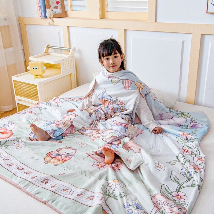 吉咪兔家纺 2026新款桑蚕丝护肚防踢睡袋多功能盖毯宝宝夏被拥抱被儿童夏被儿童防踢被 森林音乐