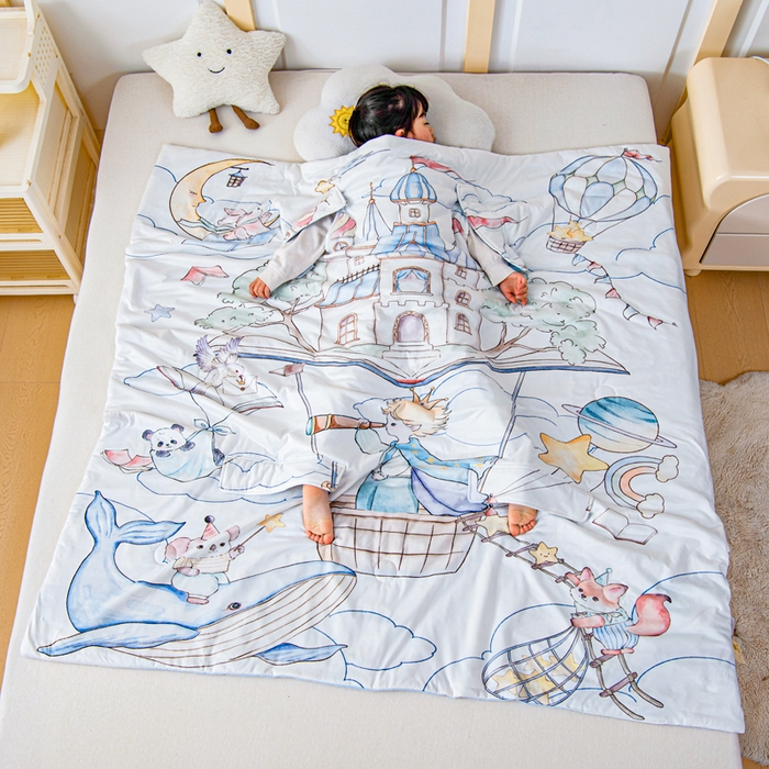 91家纺网 家纺一手货源 找家纺 吉咪兔家纺 2026新款桑蚕丝护肚防踢睡袋多功能盖毯宝宝夏被拥抱被儿童夏被儿童防踢被 小王子