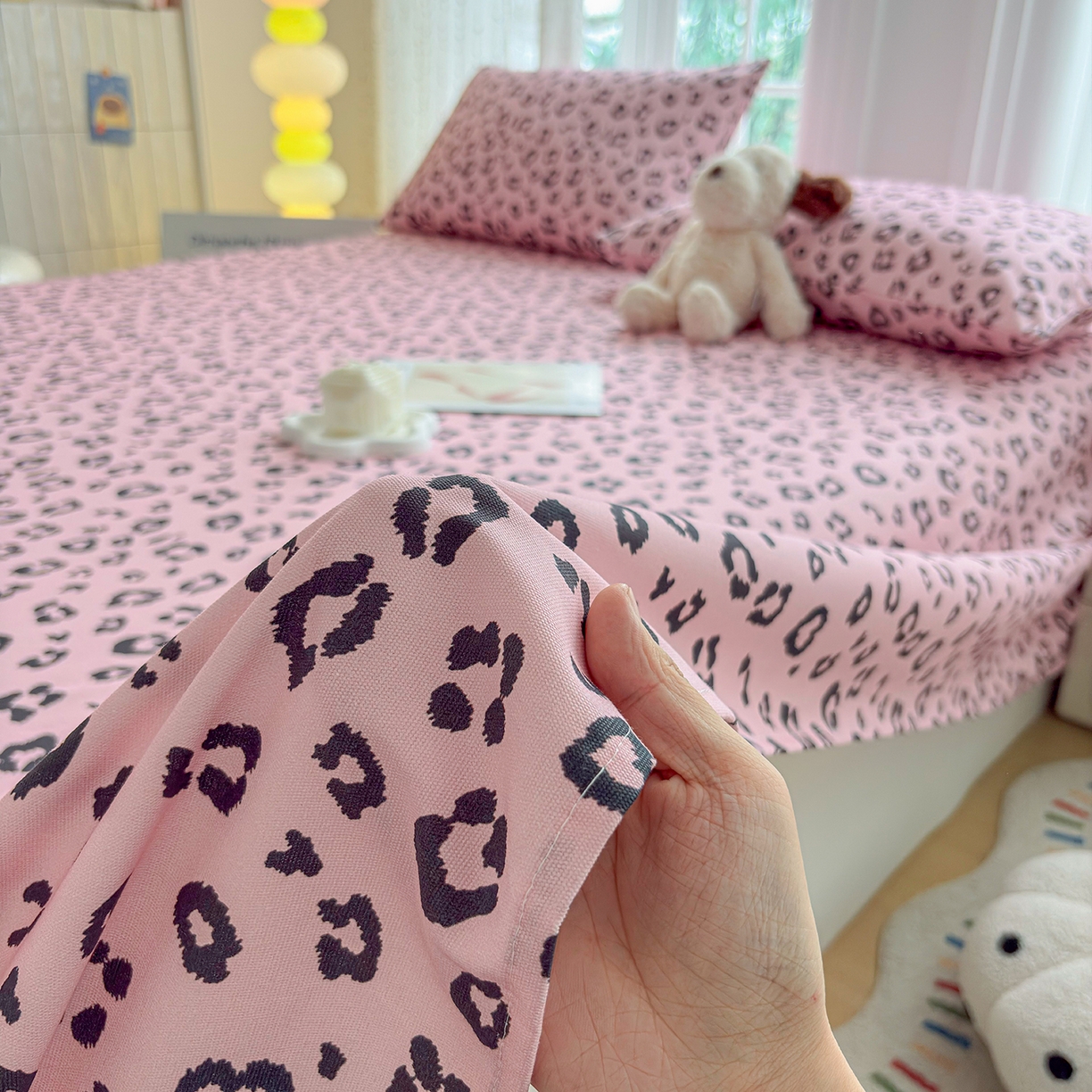 91家纺网 家纺一手货源 找家纺 慕梵家居 2026春夏新款全棉纯棉老粗布单床单 床单单件 豹纹-粉