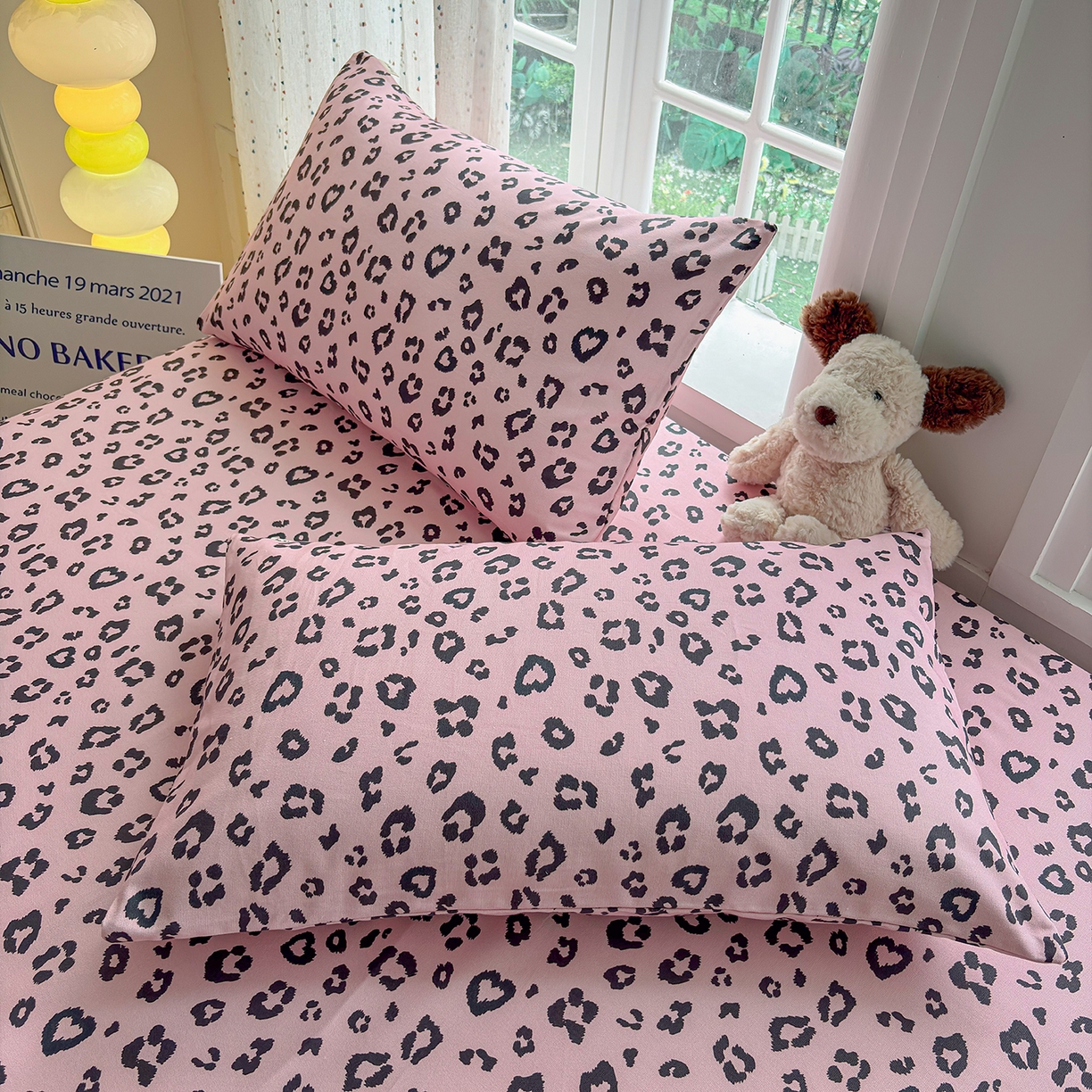 91家纺网 家纺一手货源 找家纺 慕梵家居 2026春夏新款全棉纯棉老粗布单床单 床单单件 豹纹-粉