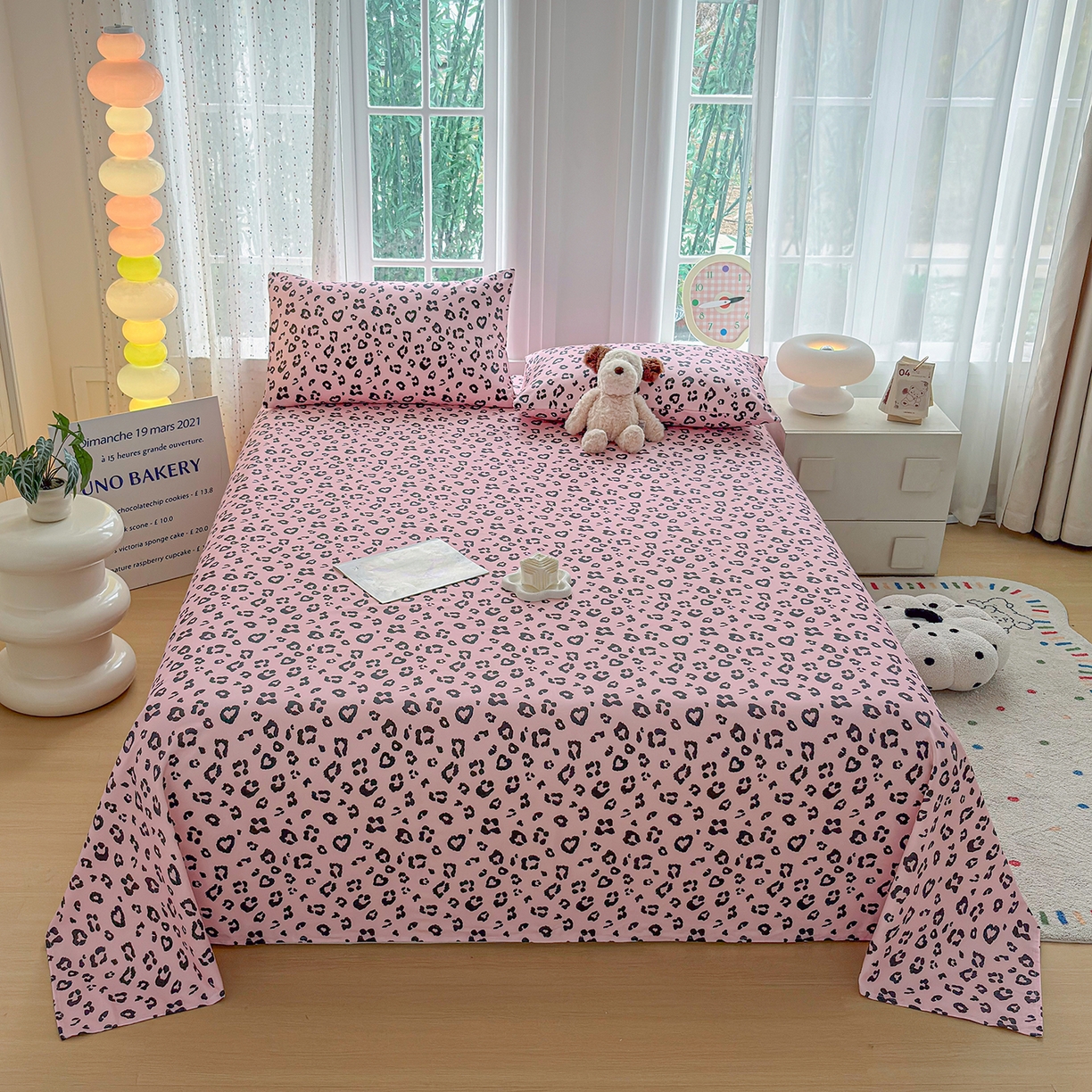 91家纺网 家纺一手货源 找家纺 慕梵家居 2026春夏新款全棉纯棉老粗布单床单 床单单件 豹纹-粉