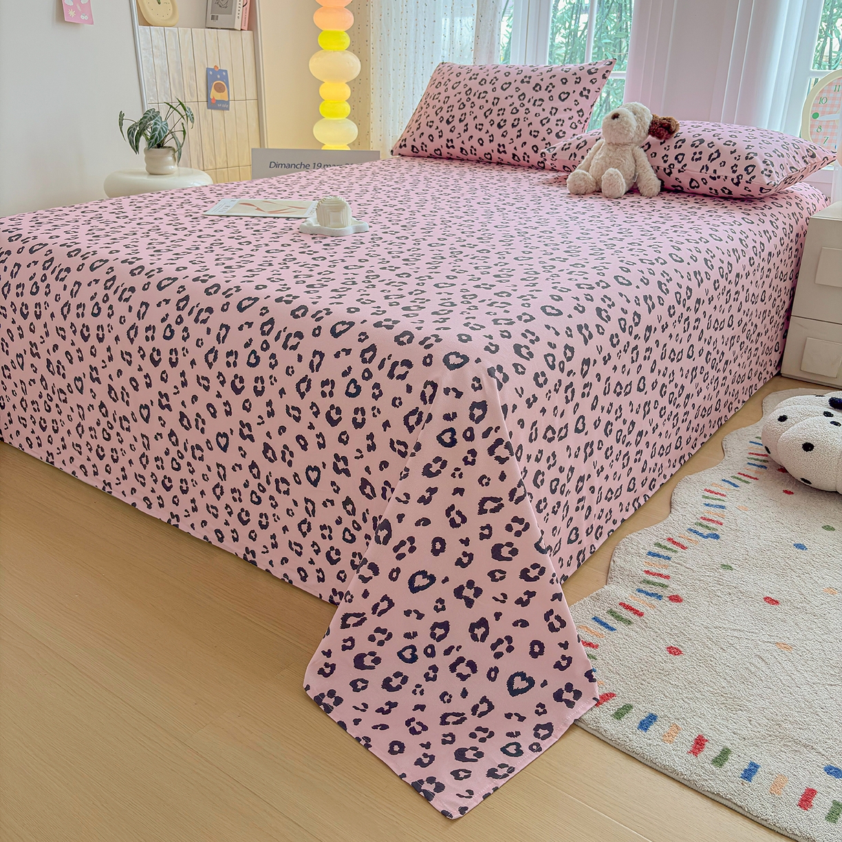 91家纺网 家纺一手货源 找家纺 慕梵家居 2026春夏新款全棉纯棉老粗布单床单 床单单件 豹纹-粉