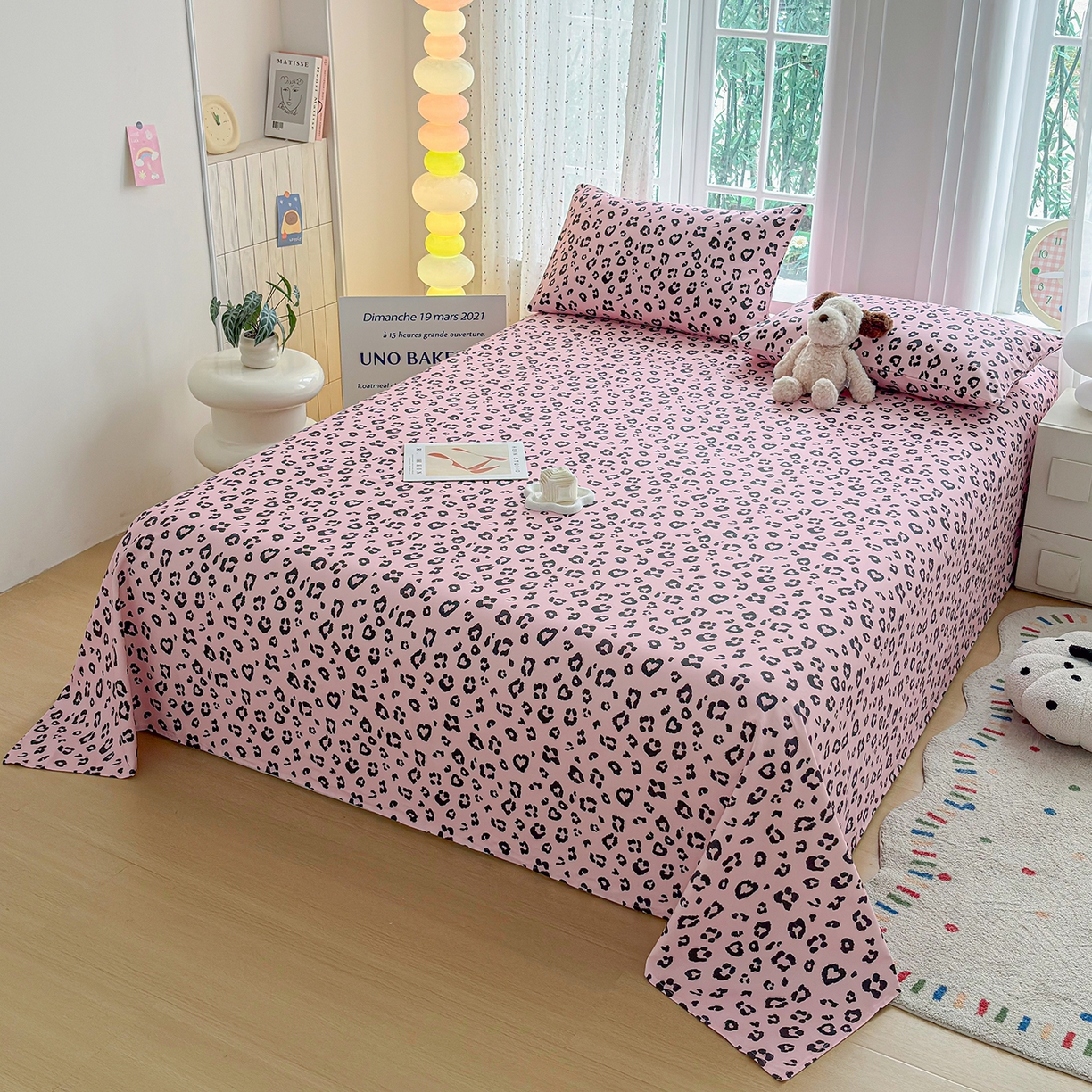 91家纺网 家纺一手货源 找家纺 慕梵家居 2026春夏新款全棉纯棉老粗布单床单 床单单件 豹纹-粉