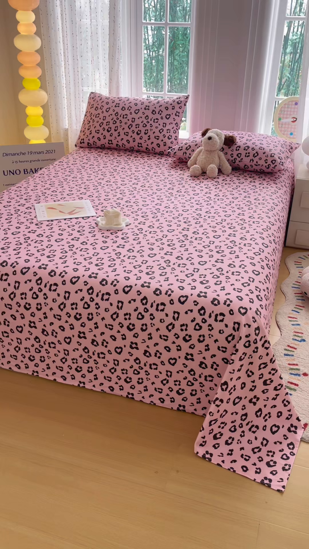 91家纺网 家纺一手货源 找家纺 慕梵家居 2026春夏新款全棉纯棉老粗布单床单 床单单件 豹纹-粉