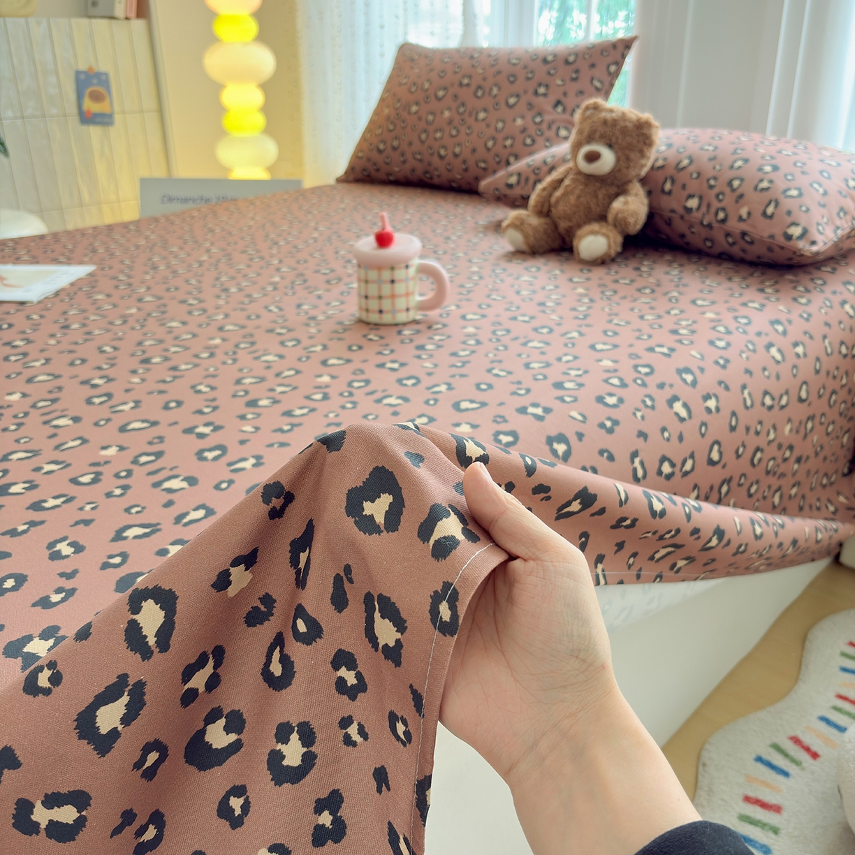 91家纺网 家纺一手货源 找家纺 慕梵家居 2026春夏新款全棉纯棉老粗布单床单 床单单件 豹纹-咖