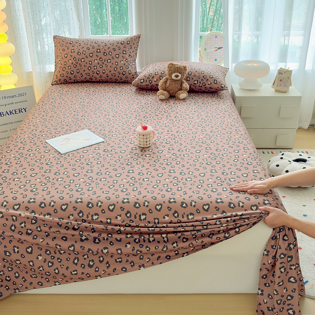 91家纺网 家纺一手货源 找家纺 慕梵家居 2026春夏新款全棉纯棉老粗布单床单 床单单件 豹纹-咖