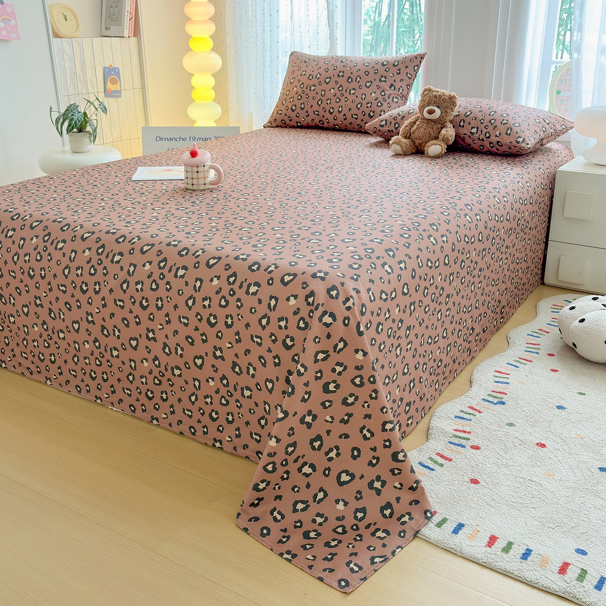 91家纺网 家纺一手货源 找家纺 慕梵家居 2026春夏新款全棉纯棉老粗布单床单 床单单件 豹纹-咖