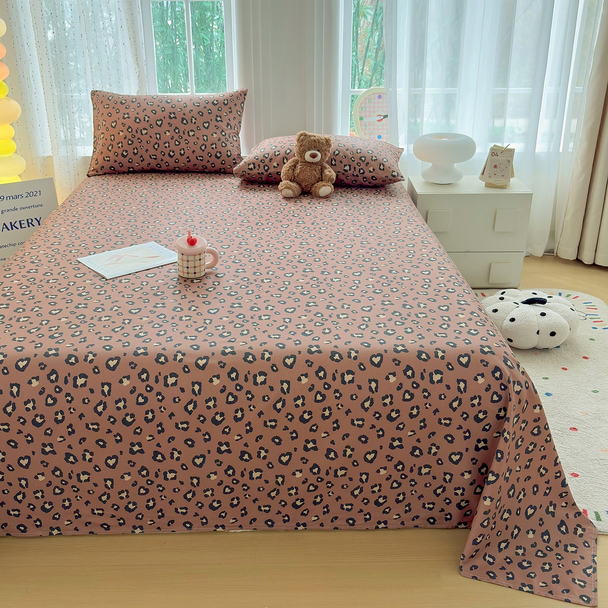 91家纺网 家纺一手货源 找家纺 慕梵家居 2026春夏新款全棉纯棉老粗布单床单 床单单件 豹纹-咖