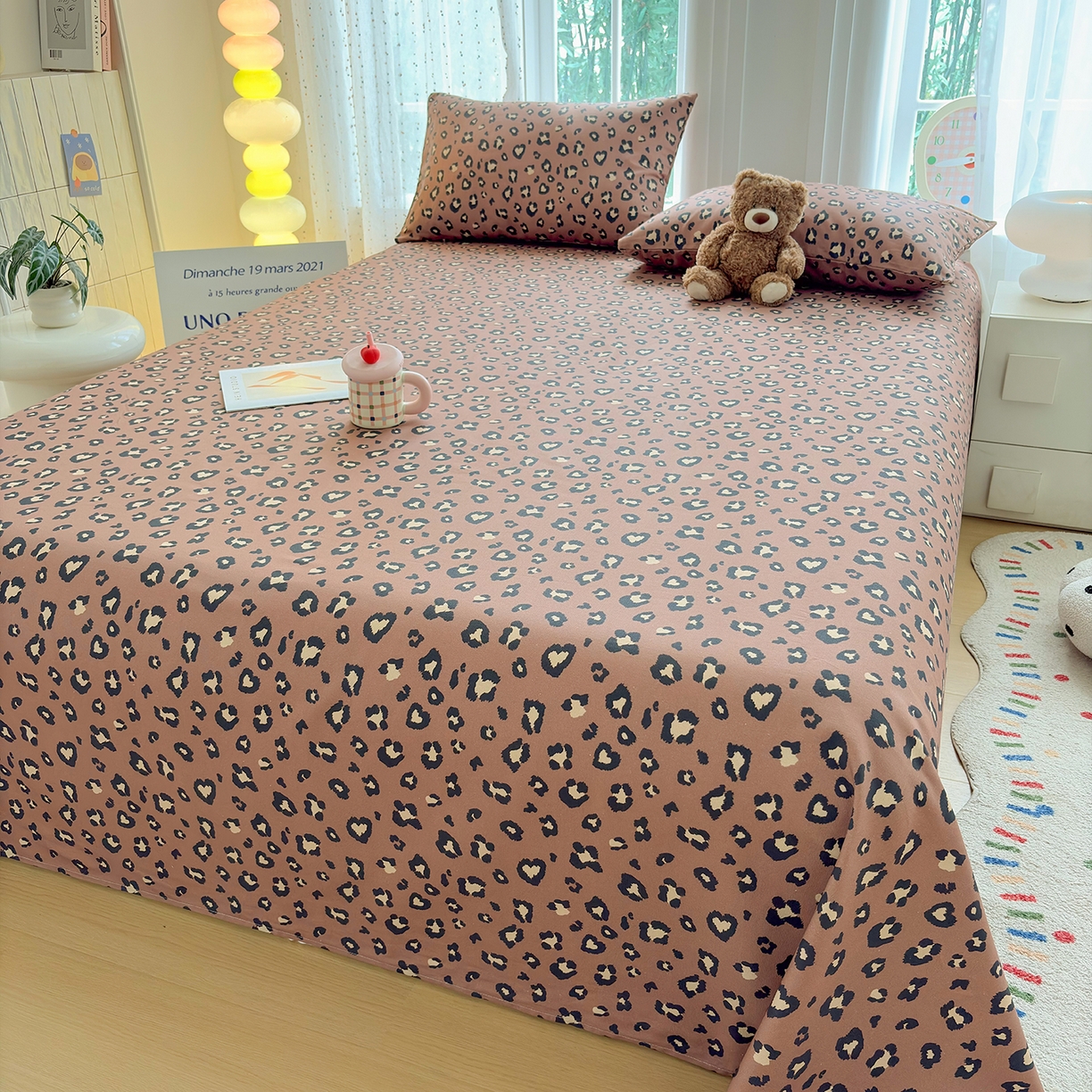 91家纺网 家纺一手货源 找家纺 慕梵家居 2026春夏新款全棉纯棉老粗布单床单 床单单件 豹纹-咖