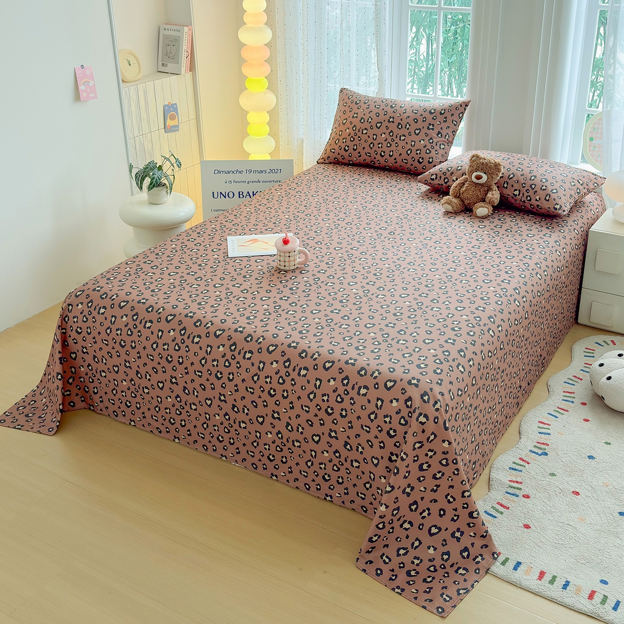 91家纺网 家纺一手货源 找家纺 慕梵家居 2026春夏新款全棉纯棉老粗布单床单 床单单件 豹纹-咖