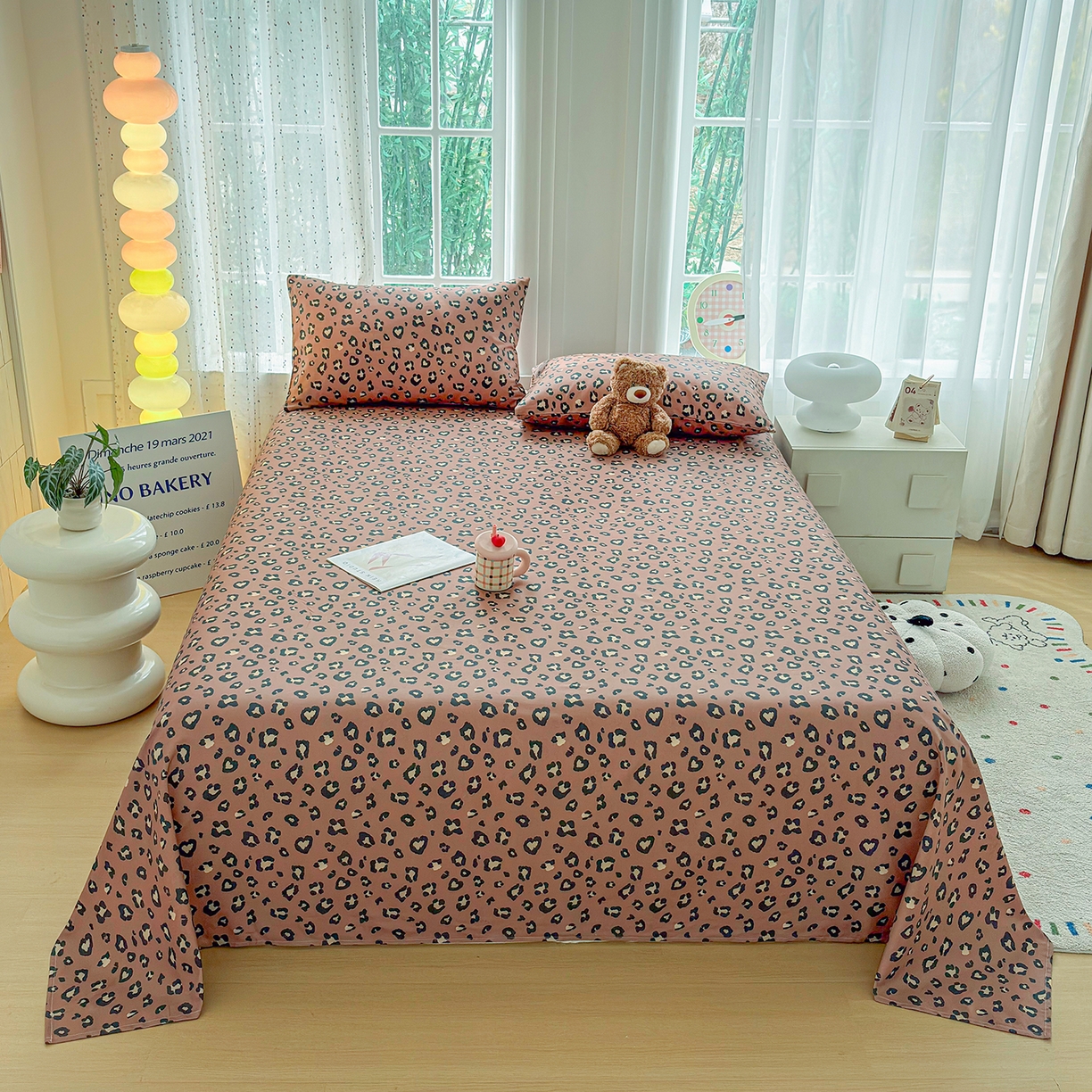 91家纺网 家纺一手货源 找家纺 慕梵家居 2026春夏新款全棉纯棉老粗布单床单 床单单件 豹纹-咖