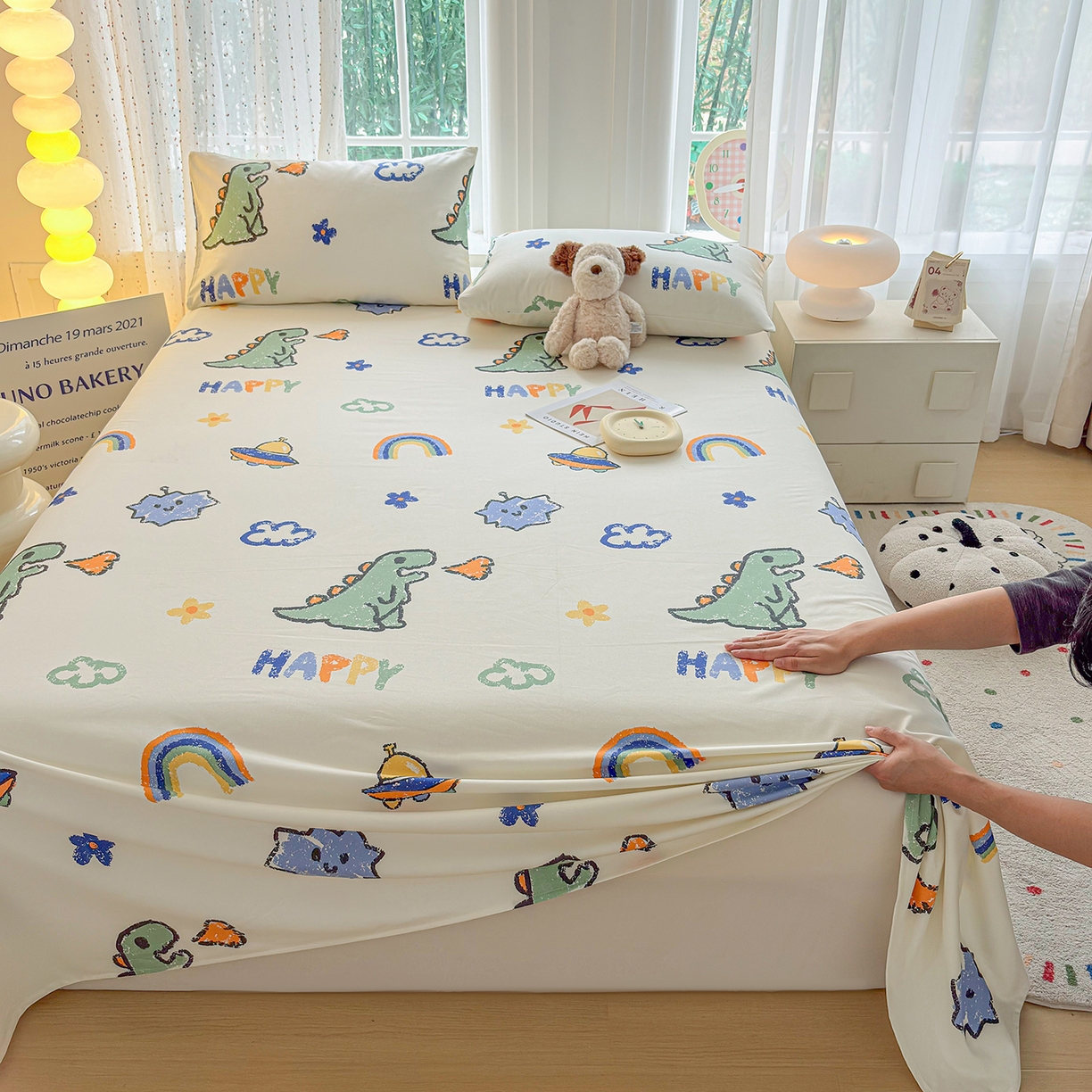 91家纺网 家纺一手货源 找家纺 慕梵家居 2026春夏新款全棉纯棉老粗布单床单 床单单件 彩虹飞船