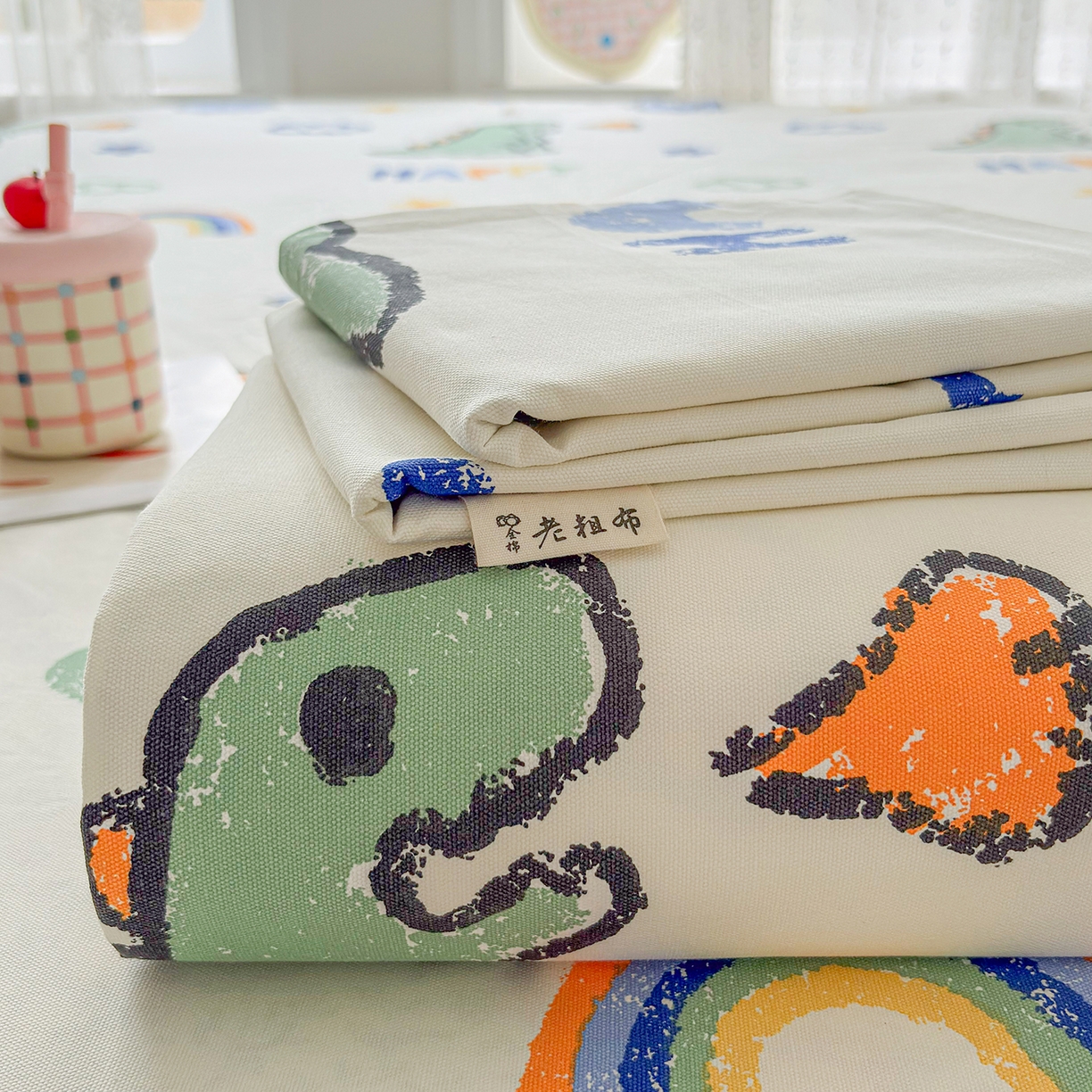 91家纺网 家纺一手货源 找家纺 慕梵家居 2026春夏新款全棉纯棉老粗布单床单 床单单件 彩虹飞船
