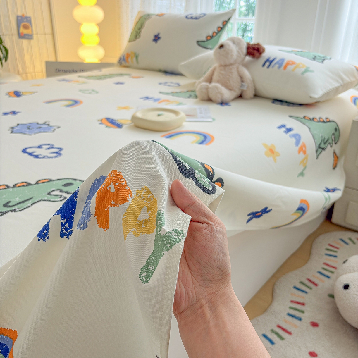 91家纺网 家纺一手货源 找家纺 慕梵家居 2026春夏新款全棉纯棉老粗布单床单 床单单件 彩虹飞船