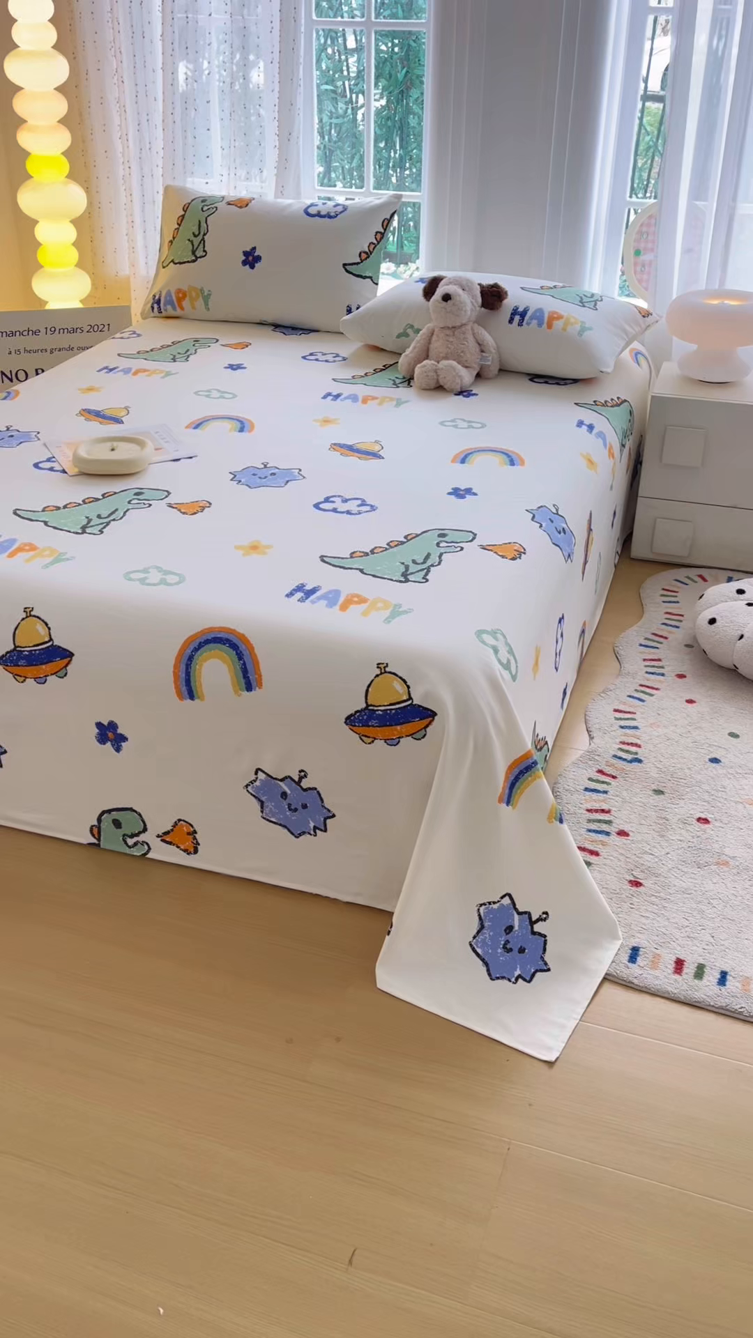 91家纺网 家纺一手货源 找家纺 慕梵家居 2026春夏新款全棉纯棉老粗布单床单 床单单件 彩虹飞船