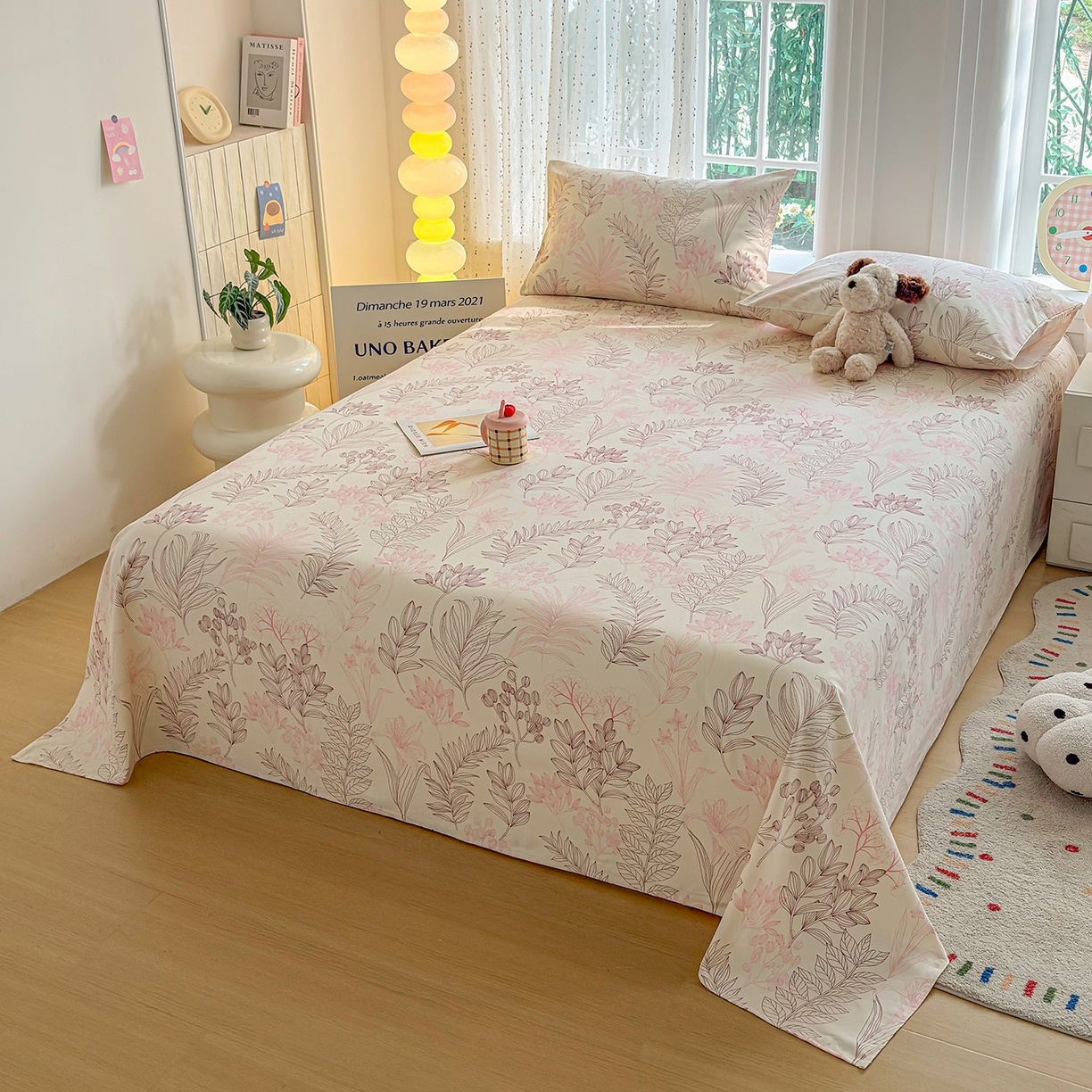 91家纺网 家纺一手货源 找家纺 慕梵家居 2026春夏新款全棉纯棉老粗布单床单 床单单件 繁花粉