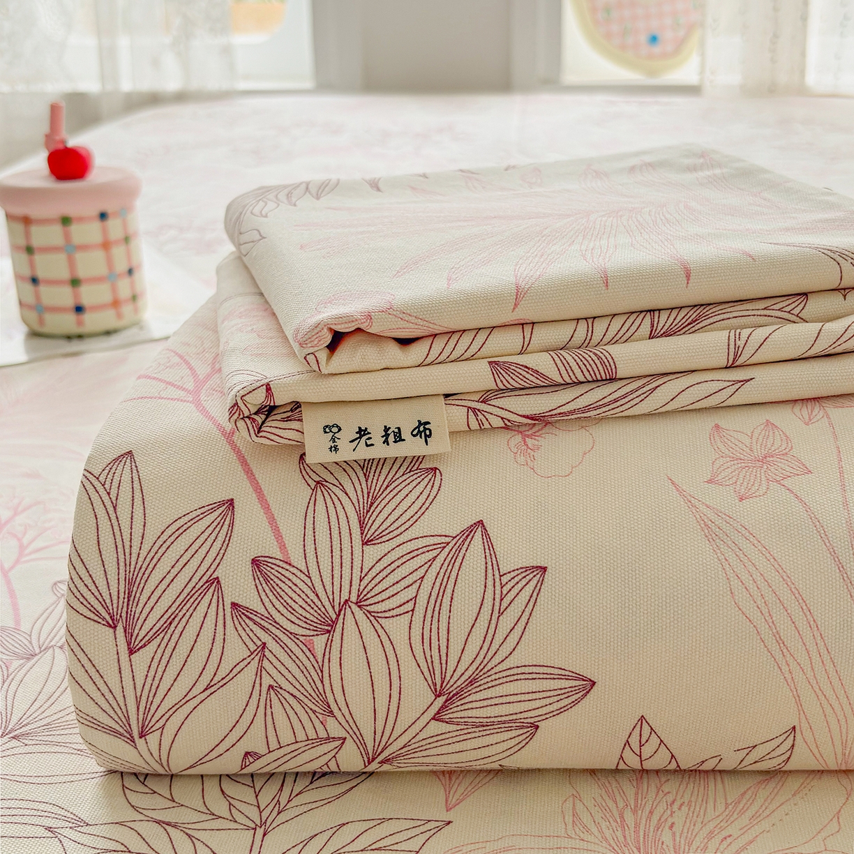 91家纺网 家纺一手货源 找家纺 慕梵家居 2026春夏新款全棉纯棉老粗布单床单 床单单件 繁花粉