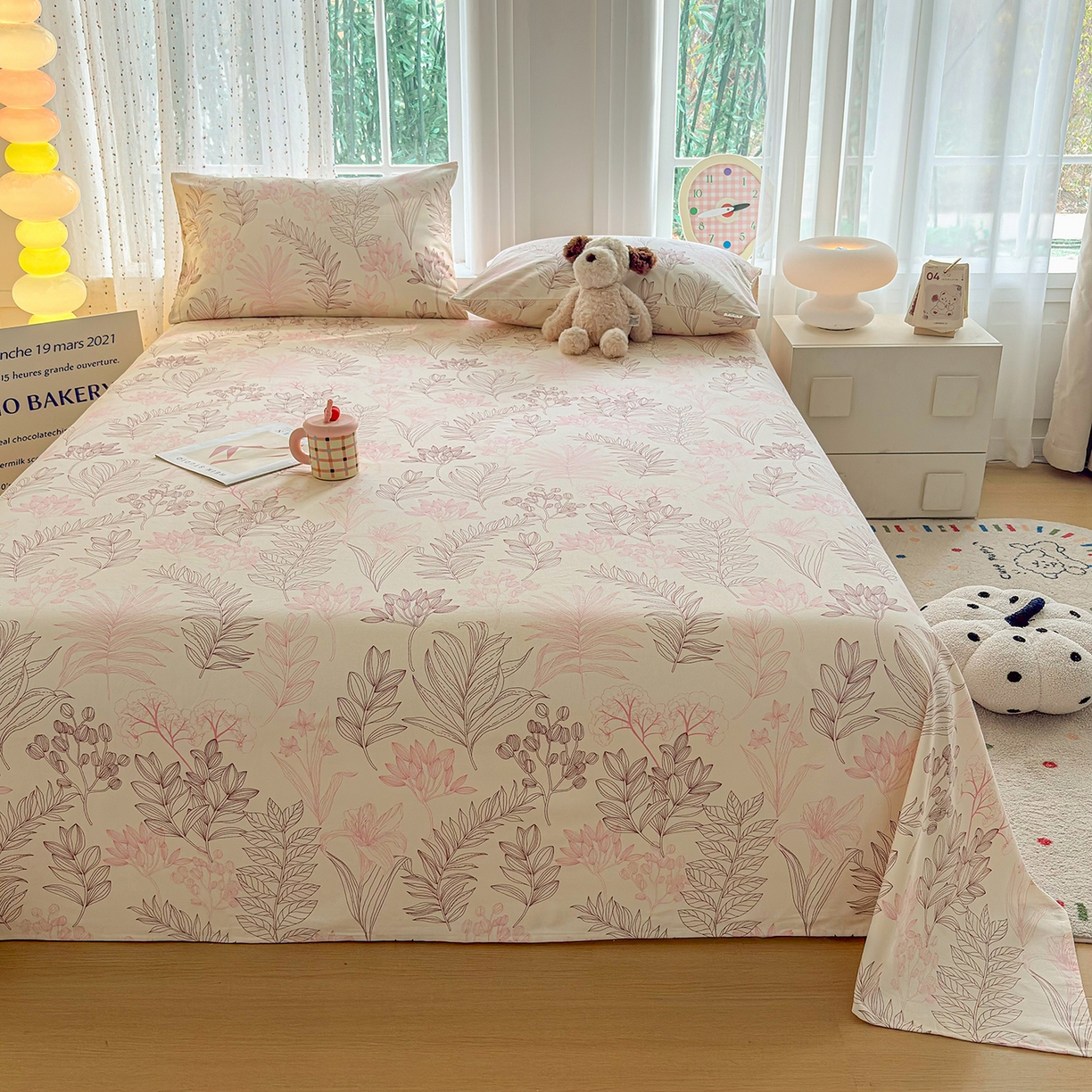 91家纺网 家纺一手货源 找家纺 慕梵家居 2026春夏新款全棉纯棉老粗布单床单 床单单件 繁花粉