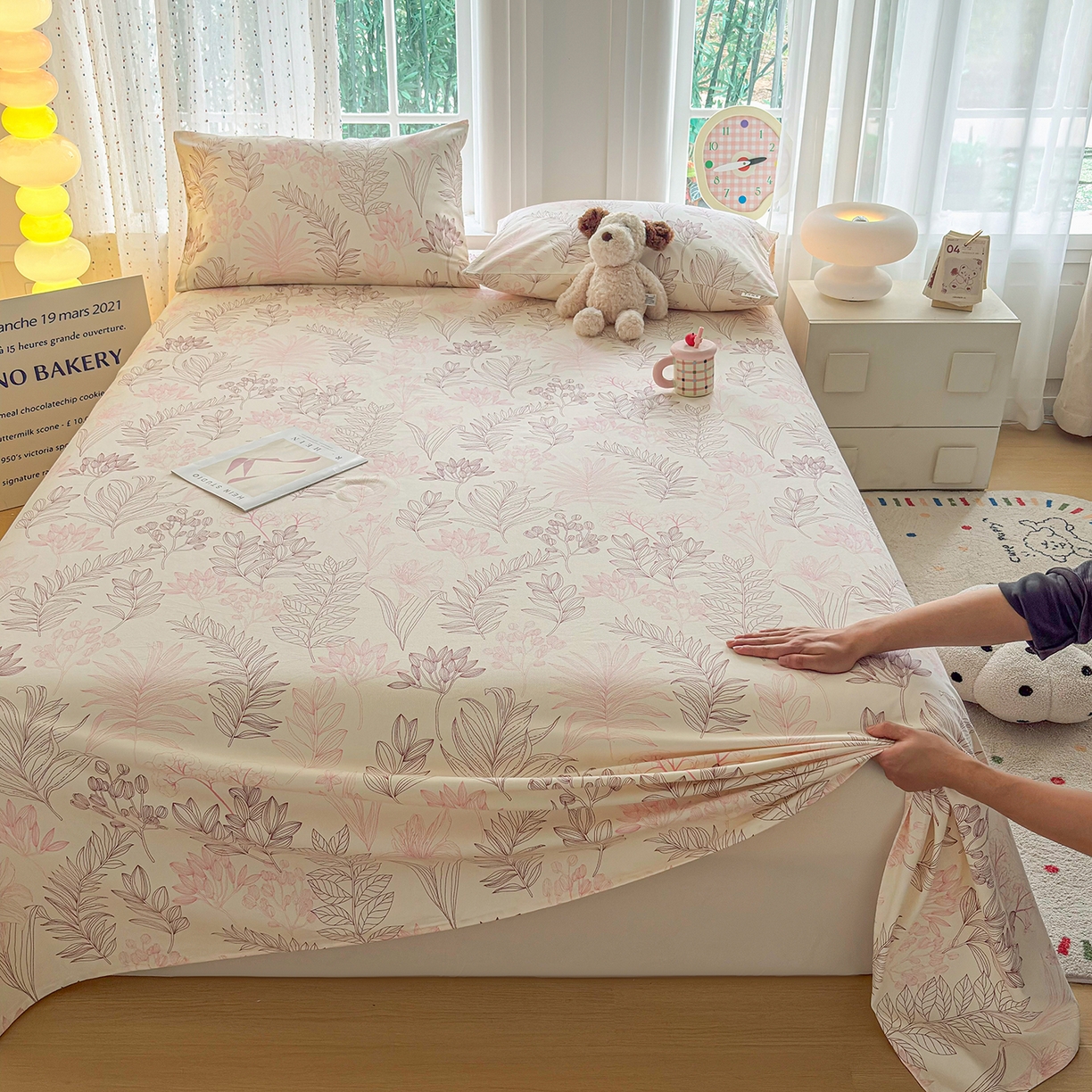 91家纺网 家纺一手货源 找家纺 慕梵家居 2026春夏新款全棉纯棉老粗布单床单 床单单件 繁花粉