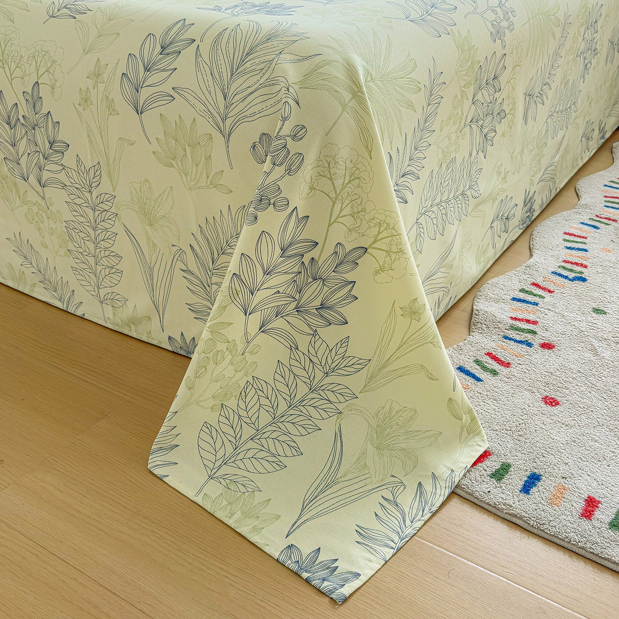 91家纺网 家纺一手货源 找家纺 慕梵家居 2026春夏新款全棉纯棉老粗布单床单 床单单件 繁花绿