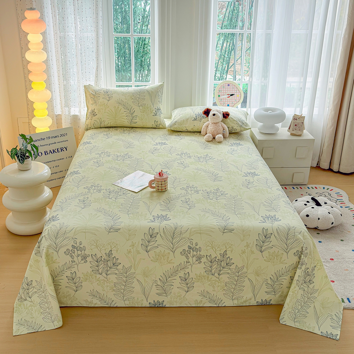 91家纺网 家纺一手货源 找家纺 慕梵家居 2026春夏新款全棉纯棉老粗布单床单 床单单件 繁花绿