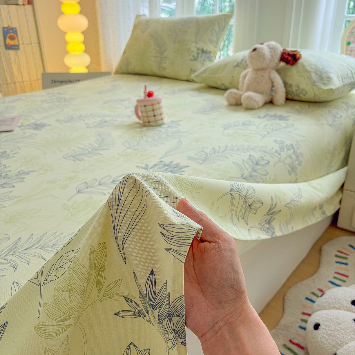 91家纺网 家纺一手货源 找家纺 慕梵家居 2026春夏新款全棉纯棉老粗布单床单 床单单件 繁花绿