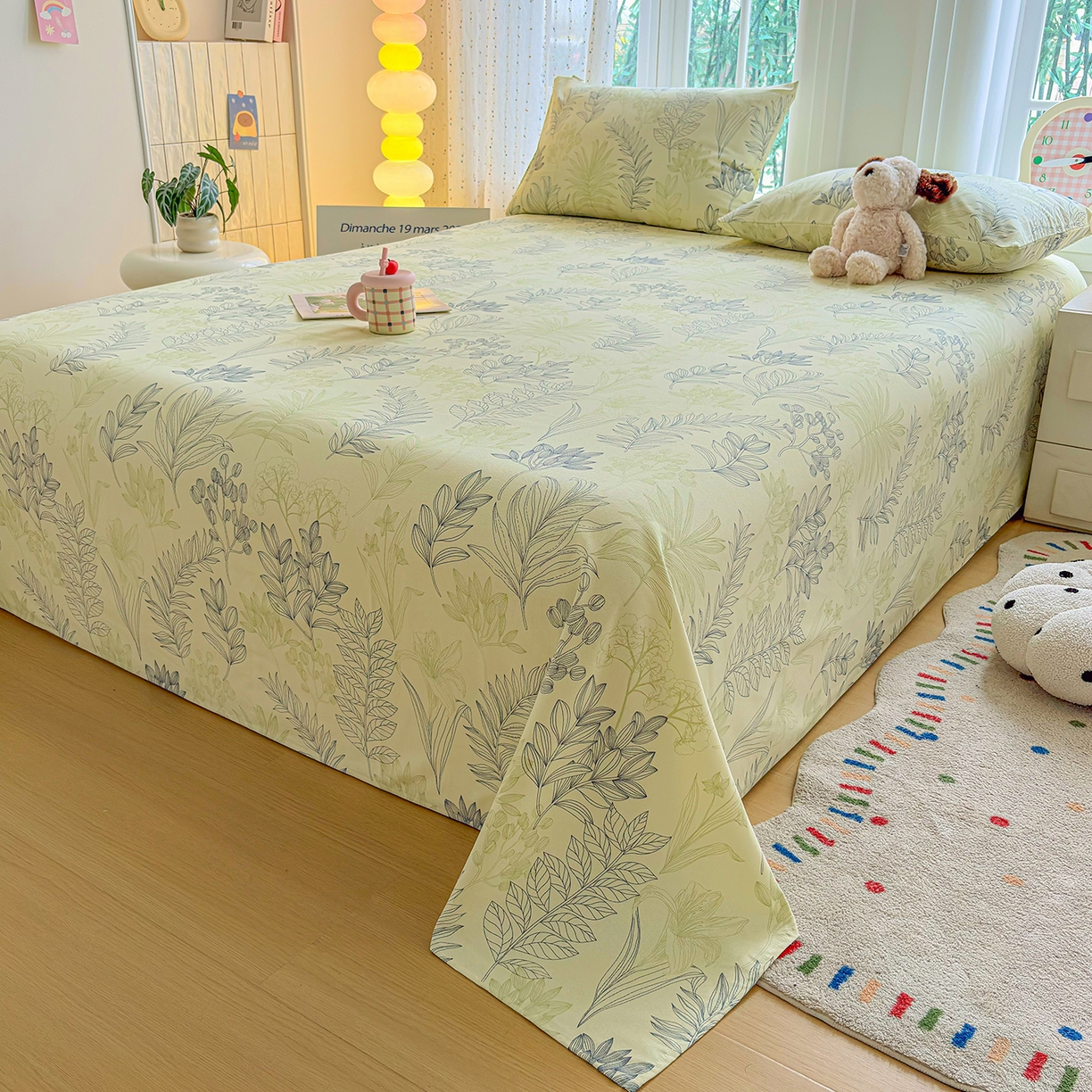 91家纺网 家纺一手货源 找家纺 慕梵家居 2026春夏新款全棉纯棉老粗布单床单 床单单件 繁花绿