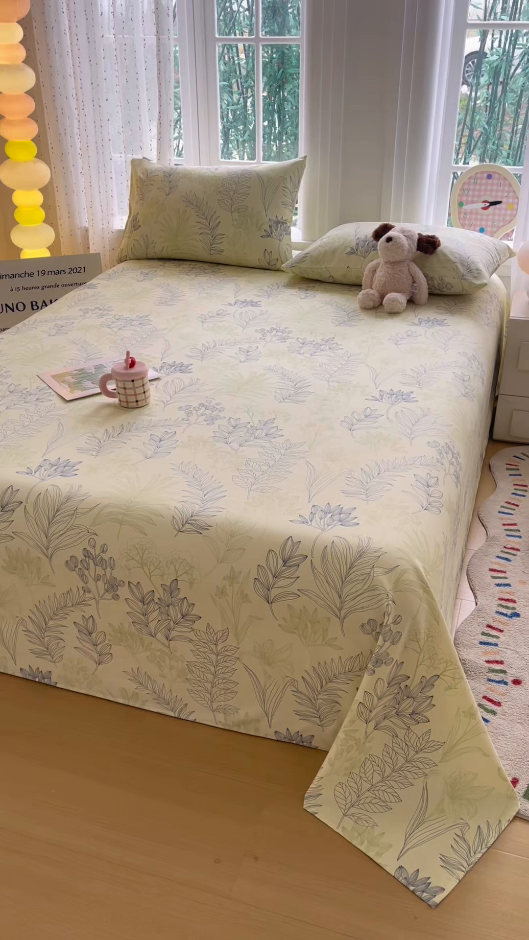 91家纺网 家纺一手货源 找家纺 慕梵家居 2026春夏新款全棉纯棉老粗布单床单 床单单件 繁花绿