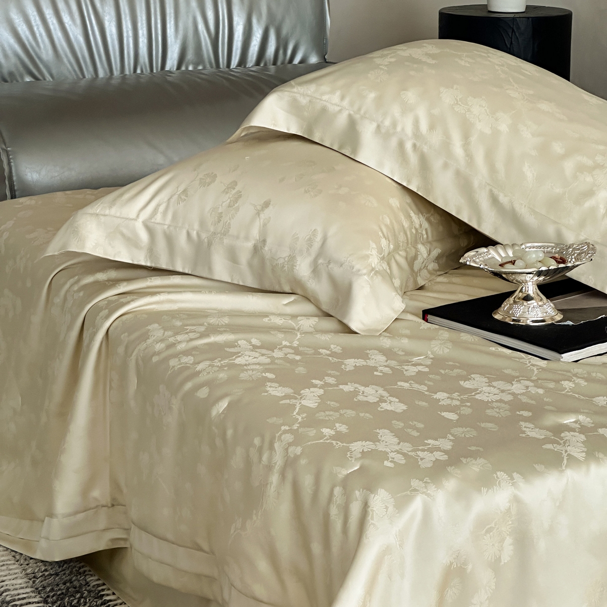 91家纺网 家纺一手货源 找家纺 佳汐蓝家纺 2026新款天丝棉麻提花可水洗有机蚕丝夏被 青提绿