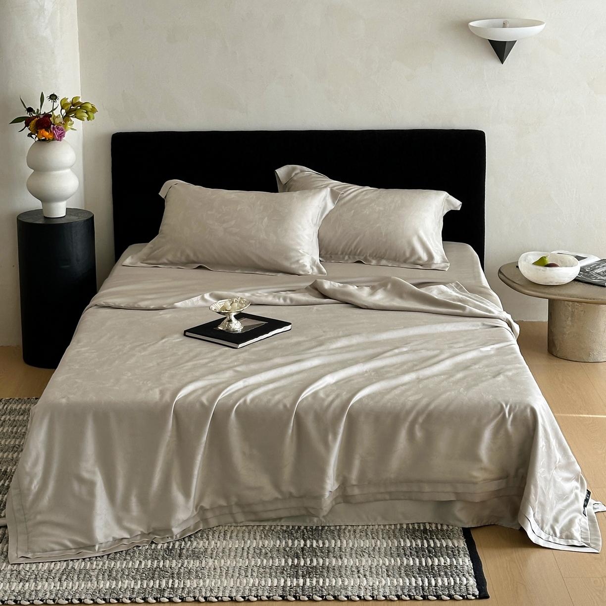 佳汐蓝家纺 2026新款天丝棉麻提花可水洗有机蚕丝夏被 云烟灰